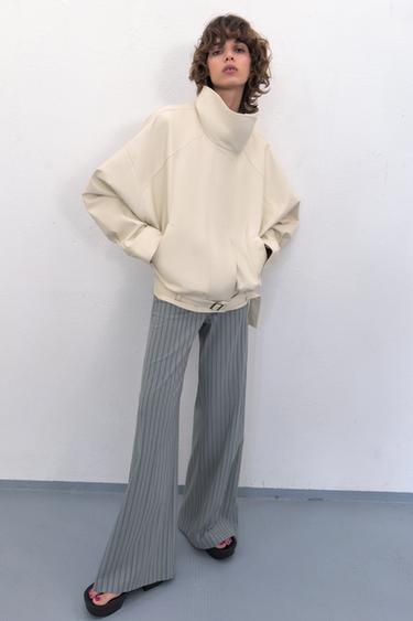 OVERSIZE LEATHER EFFECT BOMBER JACKET - Cream by Zara