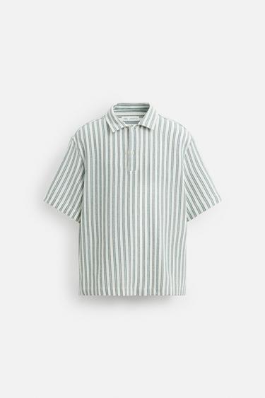 HERRINGBONE TEXTURED POLO SHIRT - Green / Blue by Zara - Image 5