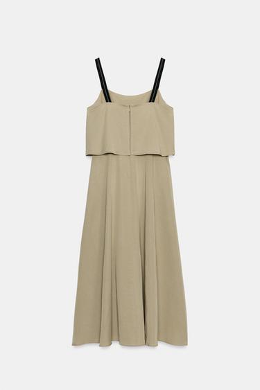 ROBE MI-LONGUE DOUBLE ÉPAISSEUR À BRETELLES - Marron / Taupe de Zara - Image 7