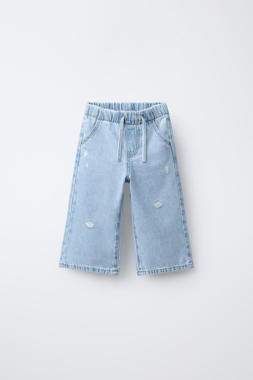 ダメージ加工ワイドレッグデニムパンツ - ライトブルー | ZARA Japan 