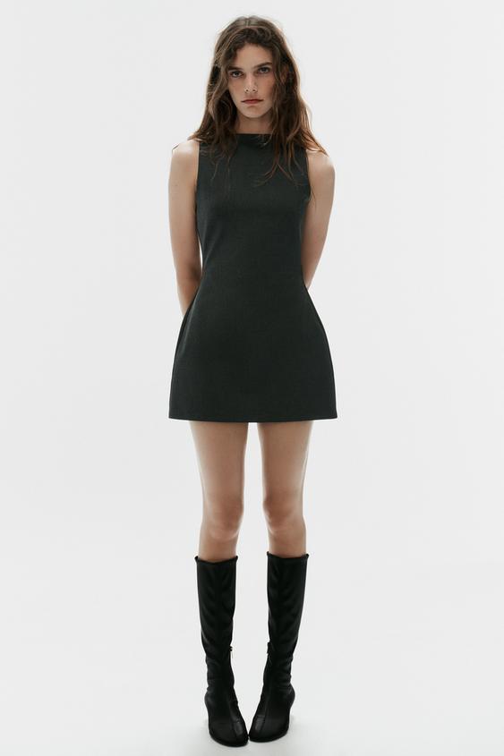Zara BOAT NECK MINI DRESS - Dark gray - Image 0
