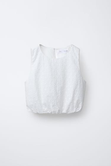 TOP GLOBO LUNARES BORDADOS - Blanco roto de Zara