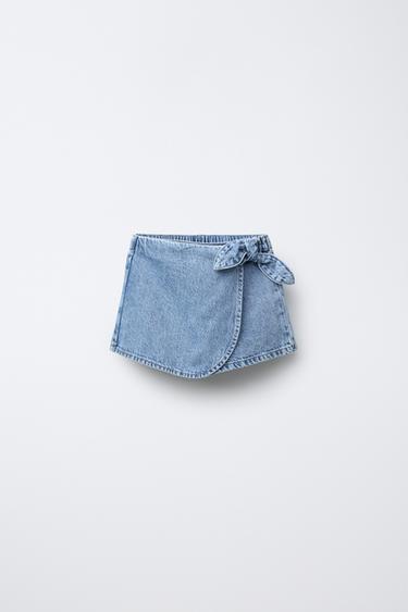 FALDA BERMUDA DENIM HIGH WAIST LAZO - Azul medio de Zara