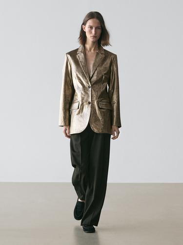 Zara Metallic nappa leather blazer - Golden