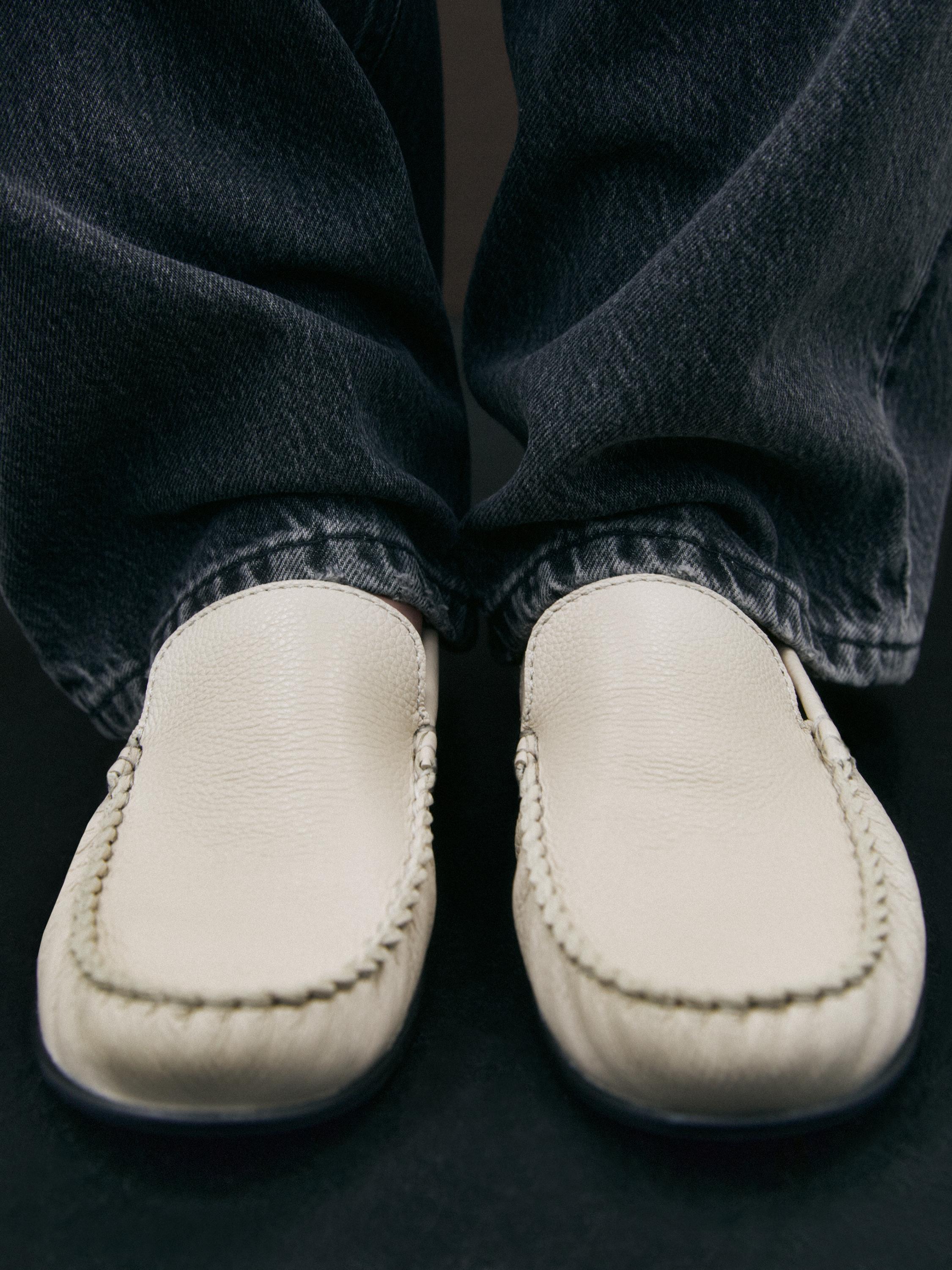 Leather loafers - Ecru | ZARA United States