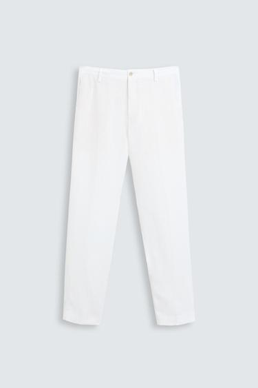 Zara 100% LINEN PANTS - White