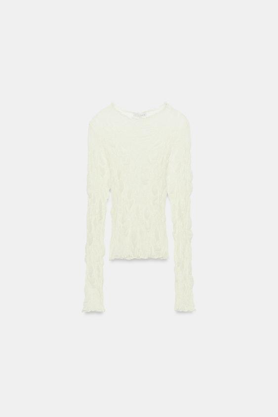 TOP ENCAJE - Blanco roto de Zara - Imagen 0