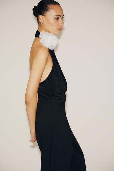 HALTER BODYSUIT WITH FLORAL APPLIQUÉ - Black by Zara - Image 3