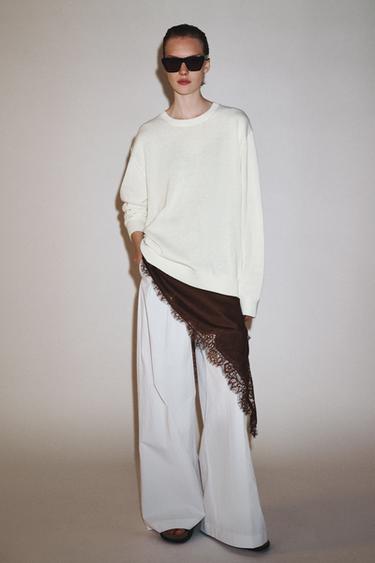 Zara ZW COLLECTION ASYMMETRIC LACE DRESS - Brown