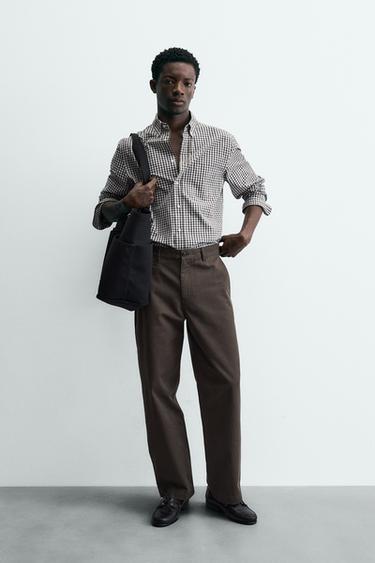 БАВОВНЯНА СОРОЧКА СТАНДАРТНОГО КРОЮ - Коричневий/екрю Zara