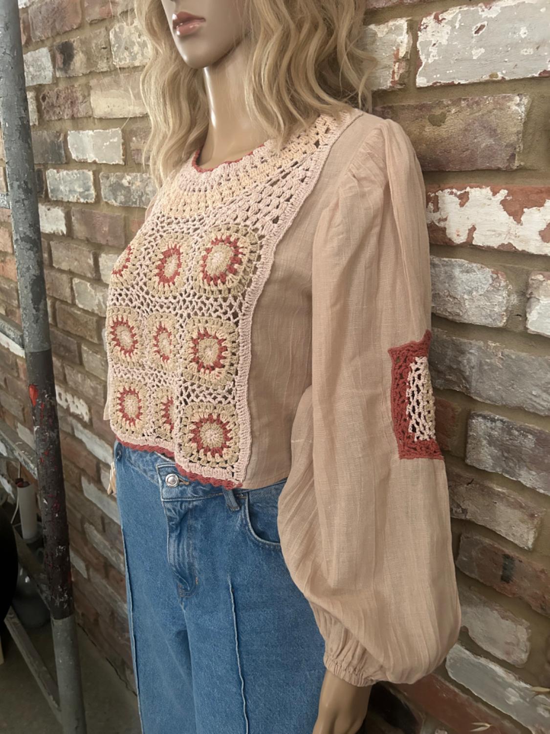 LINEN BLEND CROCHET TOP - Image 3