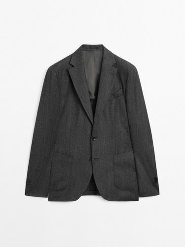 Zara Herringbone wool blend blazer - Gray