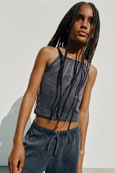 STUDDED WASHED-EFFECT BERMUDA SHORTS - Anthracite grey by Zara