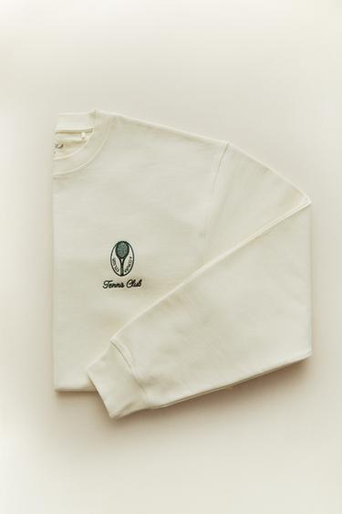 COTTON TENNIS SWEATSHIRT - Ecru / Green by Zara - Image 5