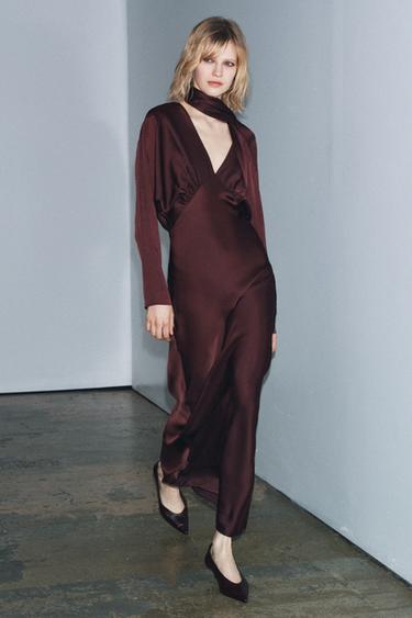 VESTIDO SATINADO PAÑUELO ZW COLLECTION LIMITED EDITION - Burgundy de Zara