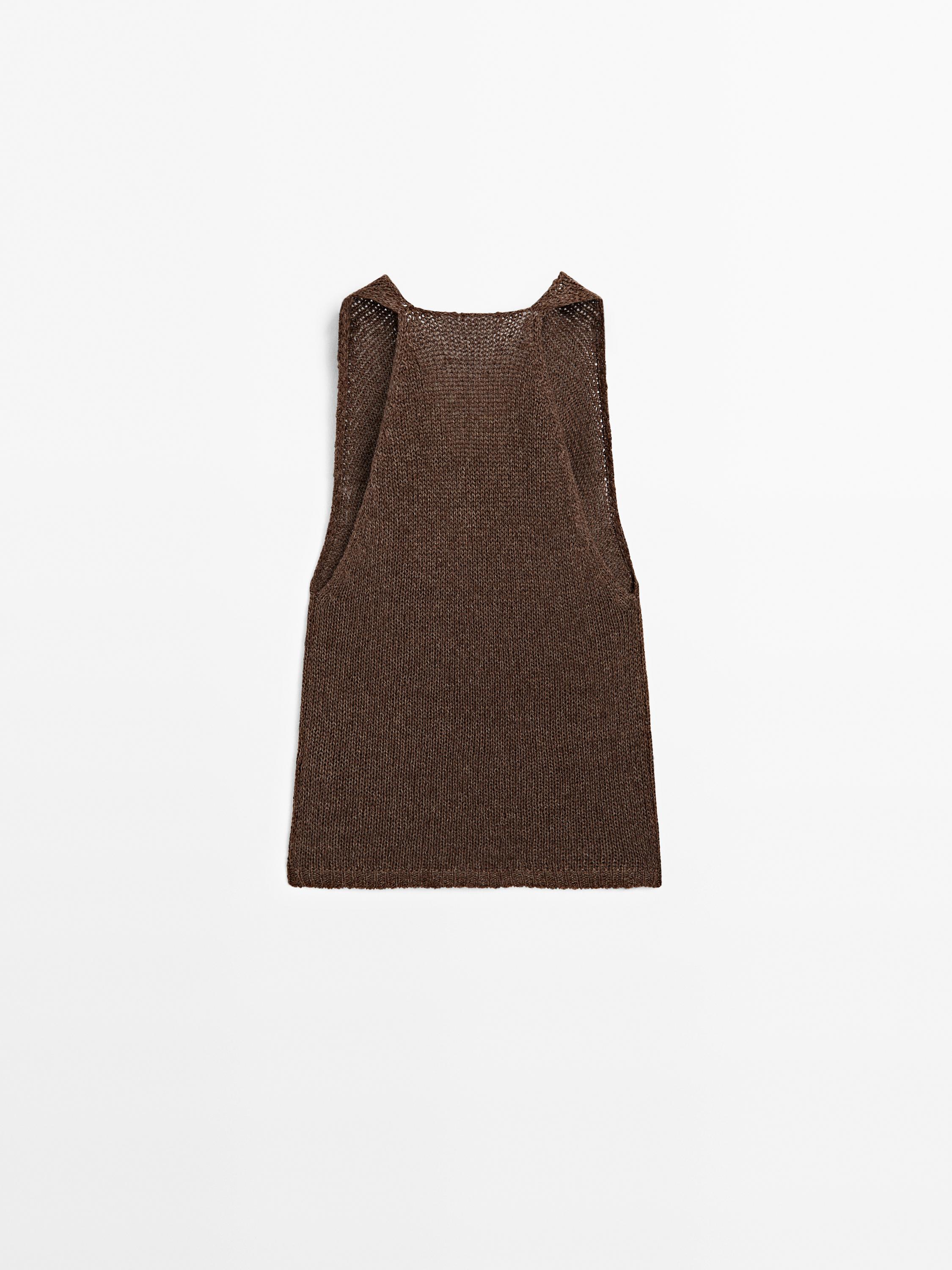Linen blend knit halter top