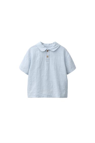 CHEMISE TEXTURÉE BIMATIÈRE À COL POLO - Bleuté de Zara