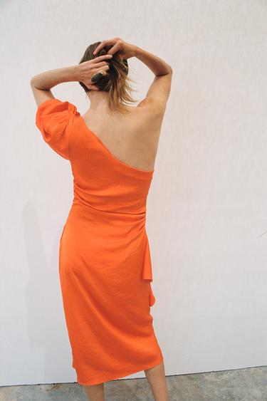 ROBE MI-LONGUE ASYMÉTRIQUE SATINÉE - Orange de Zara - Image 4