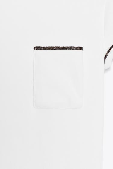 T-SHIRT WITH METALLIC THREAD TRIM - White by Zara - Image 6