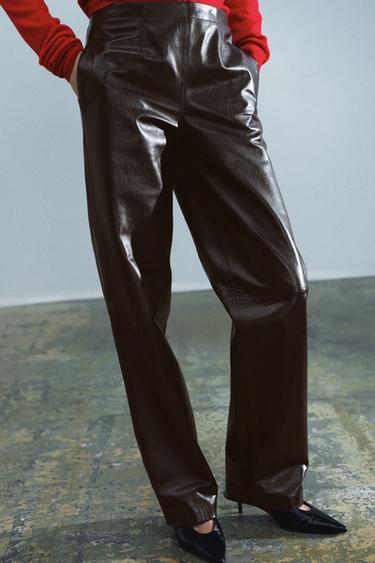 ZW COLLECTION 100% LEATHER TROUSERS — Dark brown 2