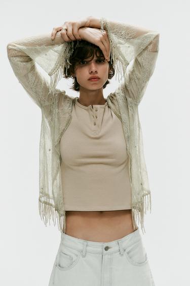 BEADED LACE JACKET - Light green by Zara