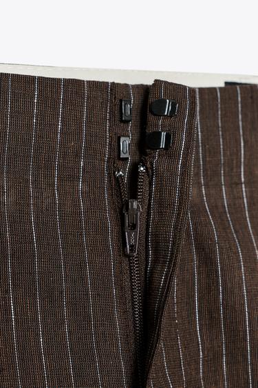 STRIPED LINEN BLEND BALLOON TROUSERS ZW COLLECTION - Brown / Ecru by Zara - Image 6