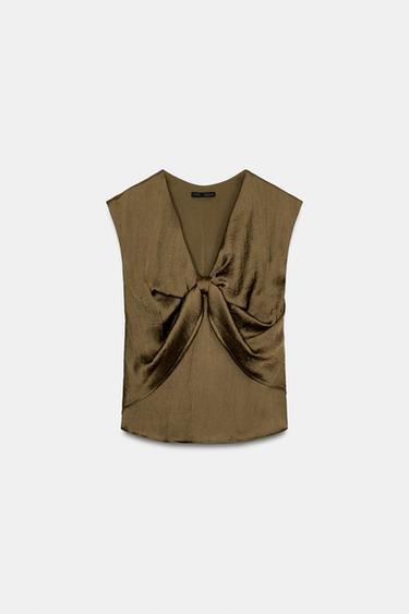 SATIN KNOT TOP - Khaki by Zara - Image 5