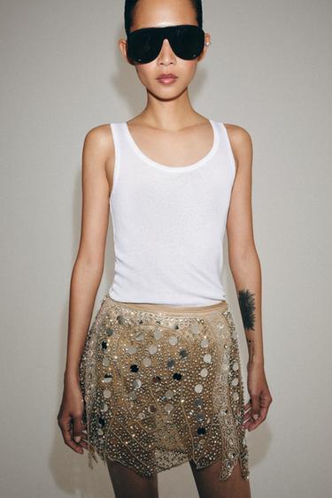 BEADED KNIT MINI SKIRT - Silver by Zara