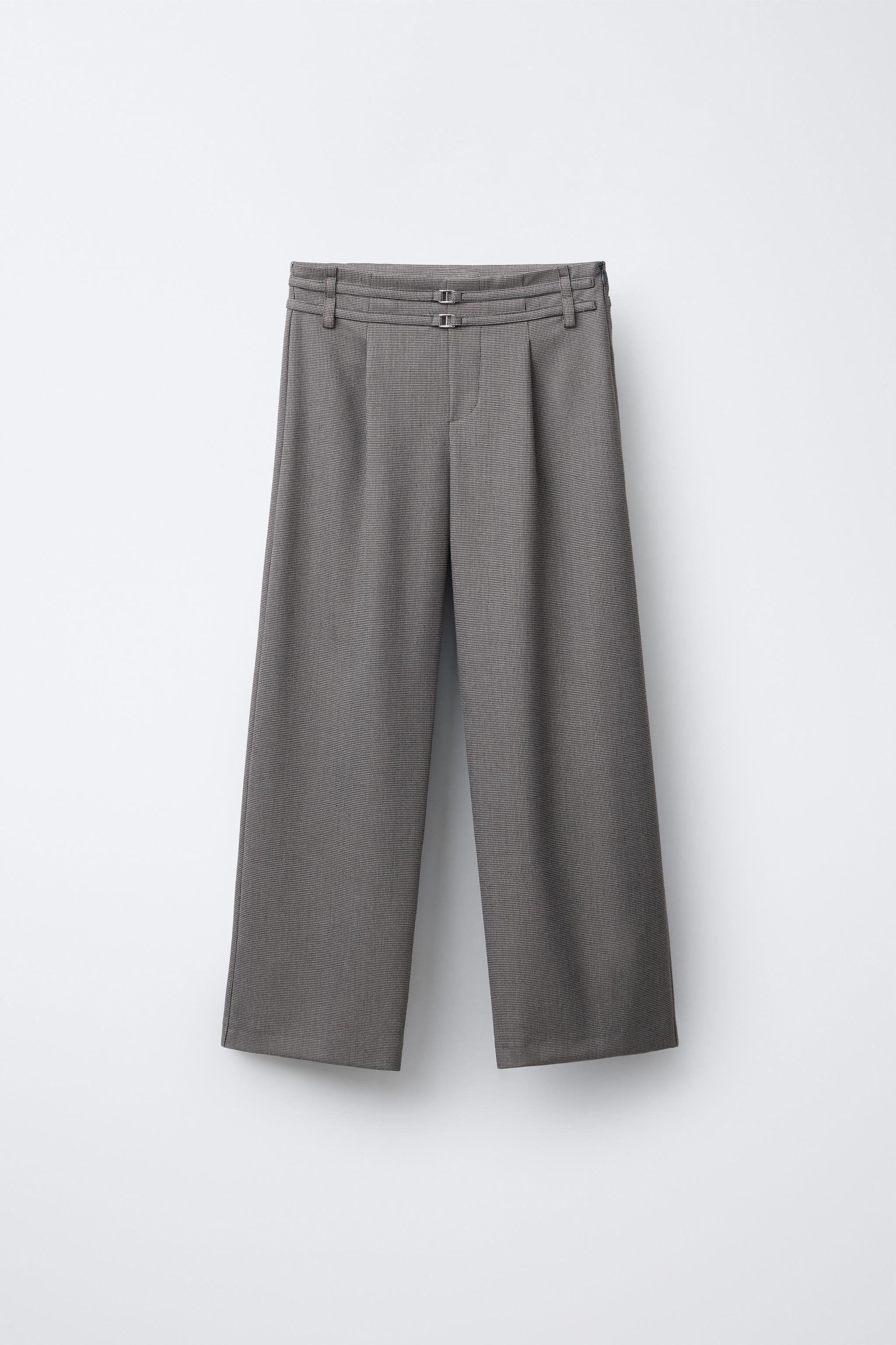 WIDE LEG HOUNDSTOOTH DOUBLE BELT PANTS - Mink | ZARA United States