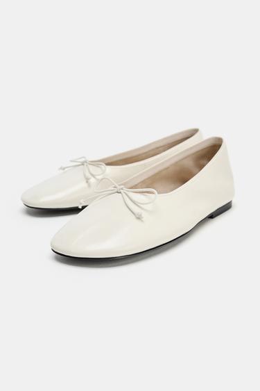 LIMITED EDITION LEATHER BALLERINAS WITH BOW - Ecru White by Zara - Image 2