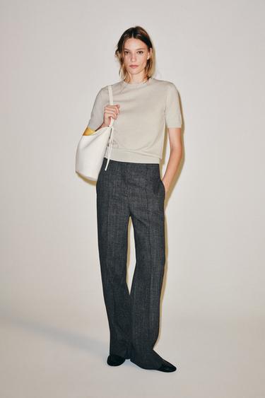 Zara 100% WOOL SHORT SLEEVE JUMPER - Ice