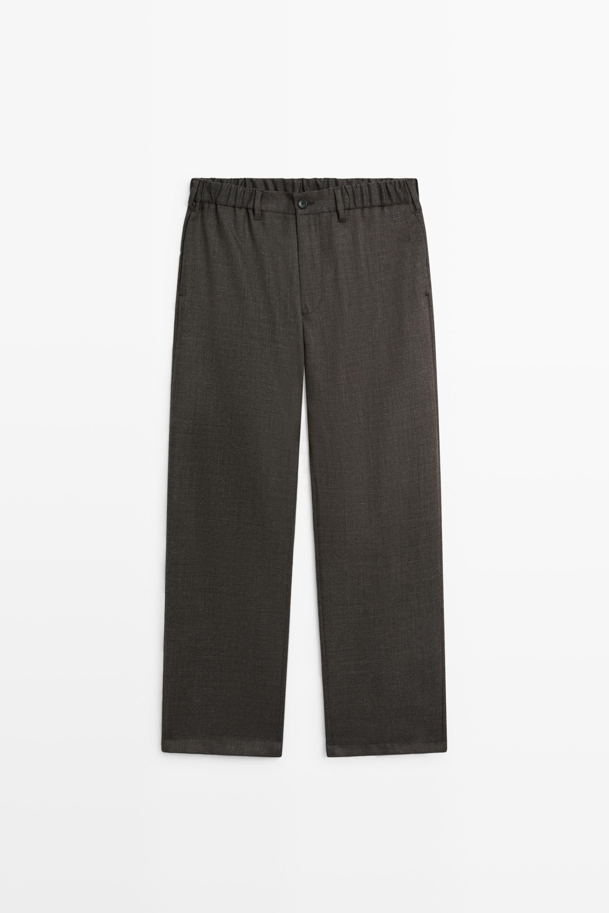 Relaxed fit 100% wool pants with elastic waistband