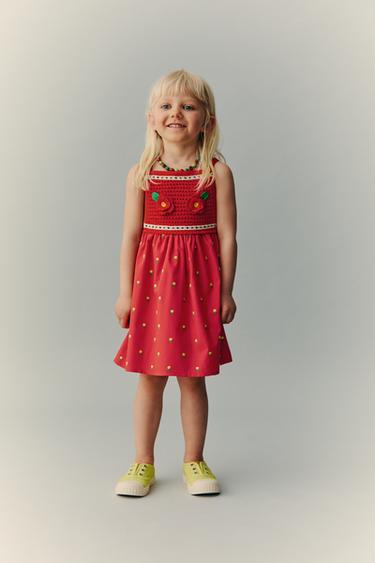 Zara CASA LAWA X ZARA KIDS EMBROIDERED FLORAL COMBINED DRESS - Red