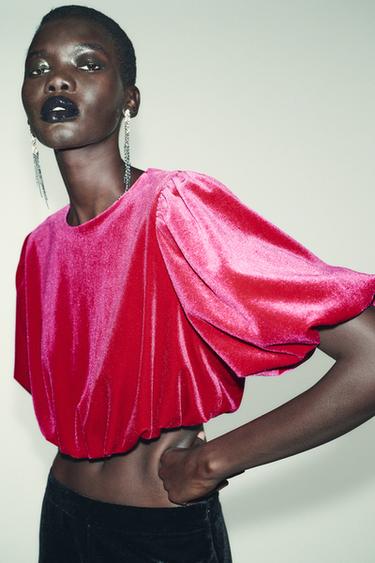 VELVET BALLOON TOP - fuschia by Zara