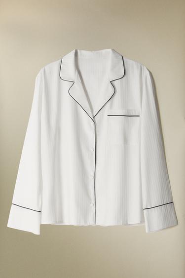 CHEMISE JACQUARD RAYURES - Blanc cassé de Zara - Image 5