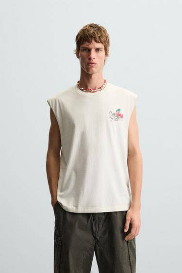 PRINTED TANK TOP - Oyster-white by Zara