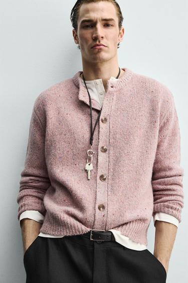 FLECKED WOOL BLEND CARDIGAN - Pink by Zara - Image 5