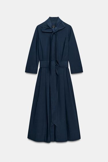 ROBE POPELINE NŒUDS ZW COLLECTION - Bleu marine de Zara - Image 4