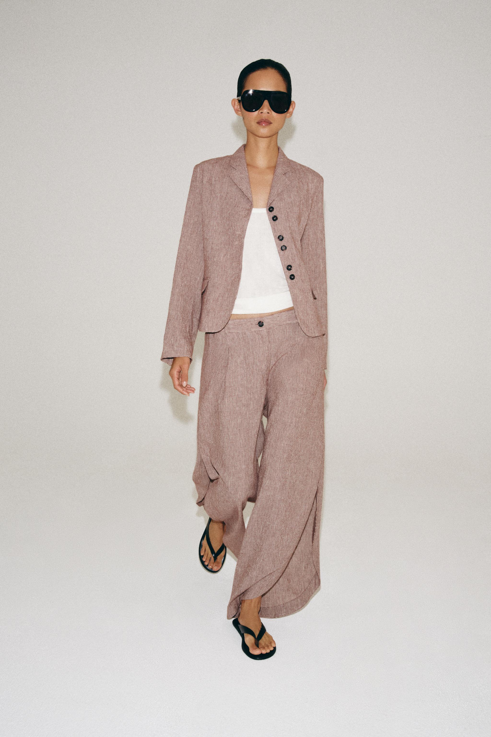 ZW COLLECTION LINEN BLEND VENTED TROUSERS — Maroon