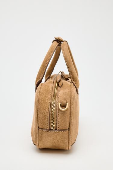 MINI DOUBLE HANDLE SPLIT SUEDE BAG - SAND/BROWN by Zara - Image 4