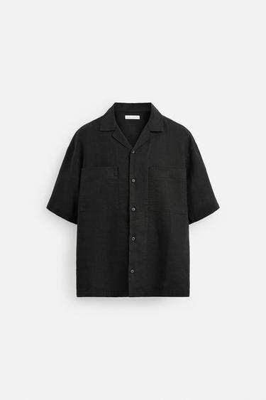 100% LINEN SHIRT - Black by Zara