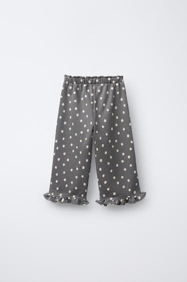 PANTALON EN MOLLETON IMPRIMÉ À VOLANTS - Gris moyen de Zara - Image 1