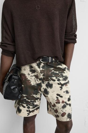 Zara ANIMAL PRINT SHORTS - Sand / Black