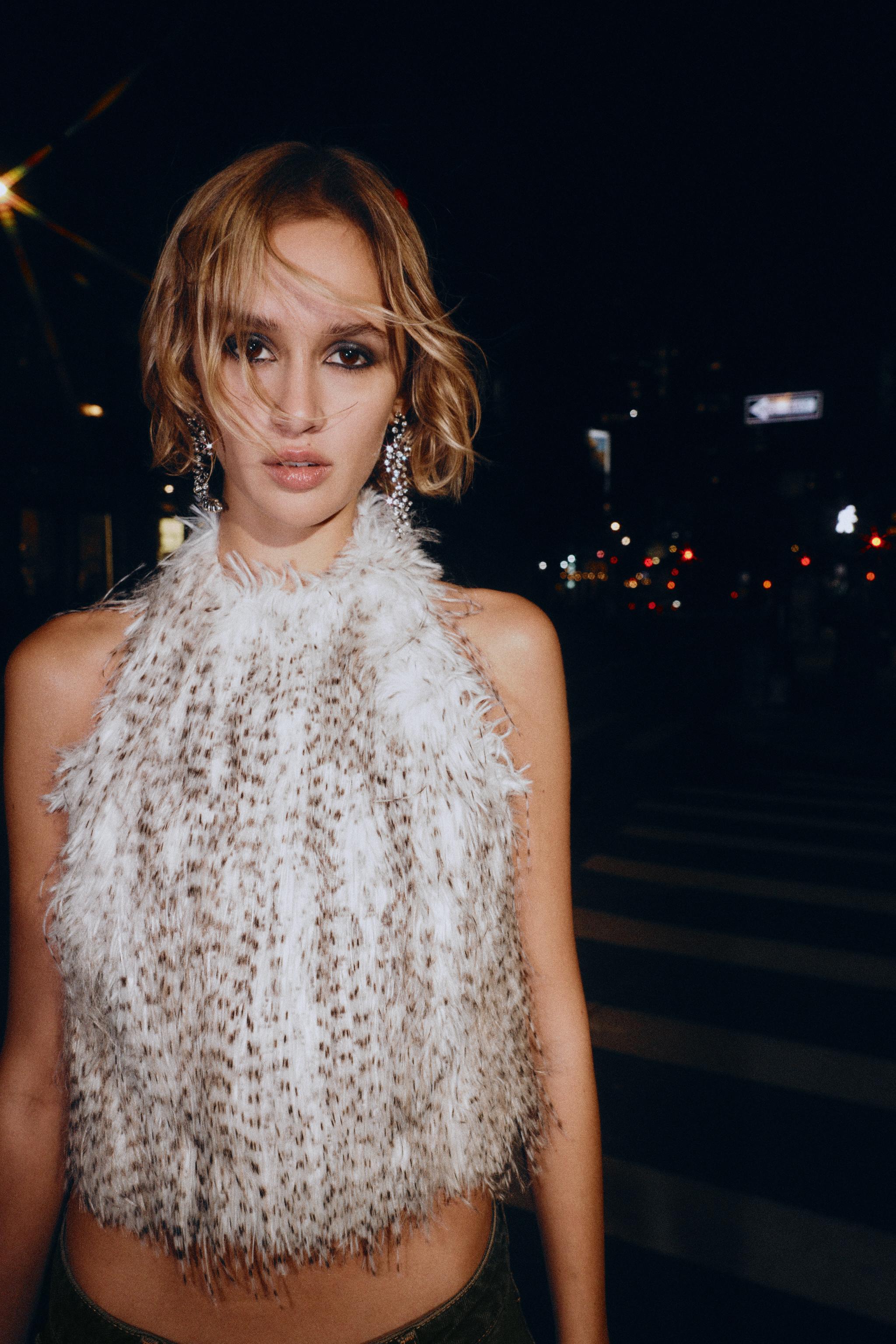 FAUX FUR HALTER TOP - Ecru / Marl | ZARA Canada