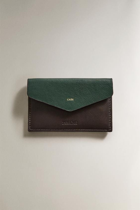 CARTEIRA DE COURO - Marrom / Verde da Zara - Imagem 0