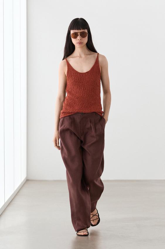 Wide-leg pleated linen trousers from Zara - $130