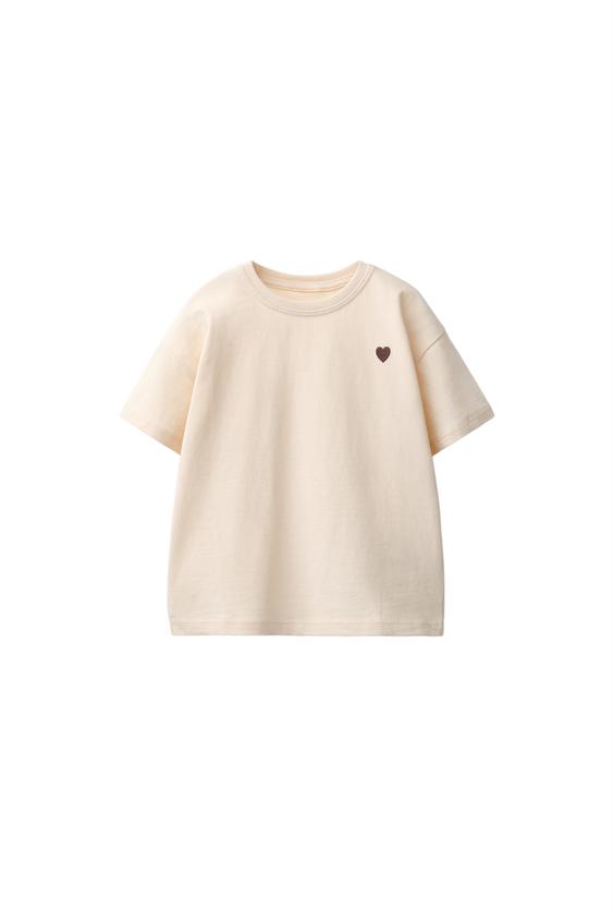 Zara EMBROIDERED HEART PLAIN T-SHIRT - Vanilla - Image 0