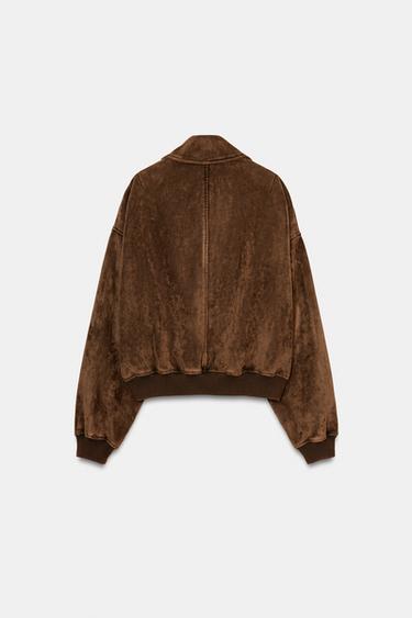 Zara FAUX SUEDE JACKET - Dark tan