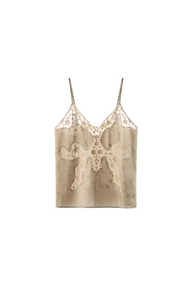 ZW COLLECTION EMBROIDERED CAMISOLE TOP - Grey / Beige by Zara