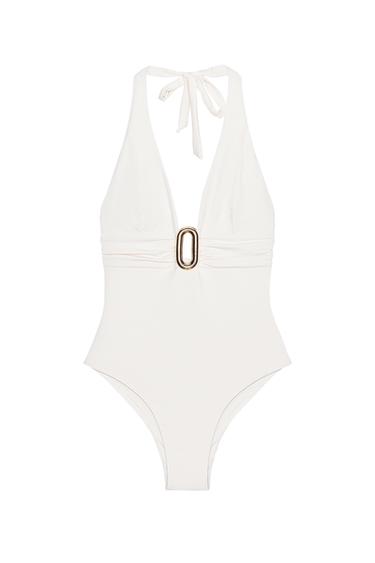 HALTER SWIMSUIT WITH METAL DETAIL - Ecru by Zara
